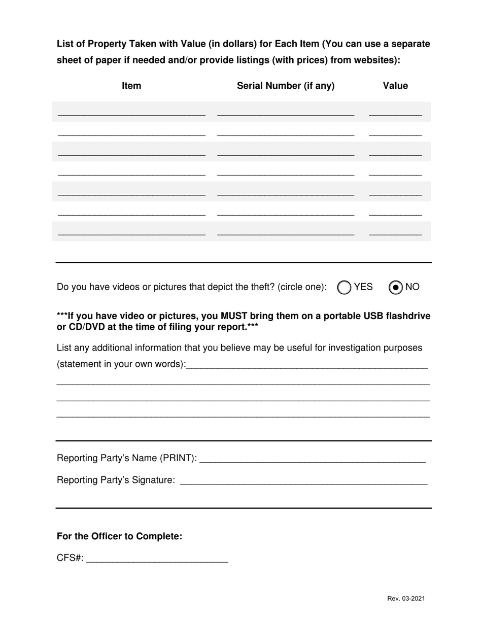 Construction Theft Reporting Form - Town of Prosper, Texas, Page 2