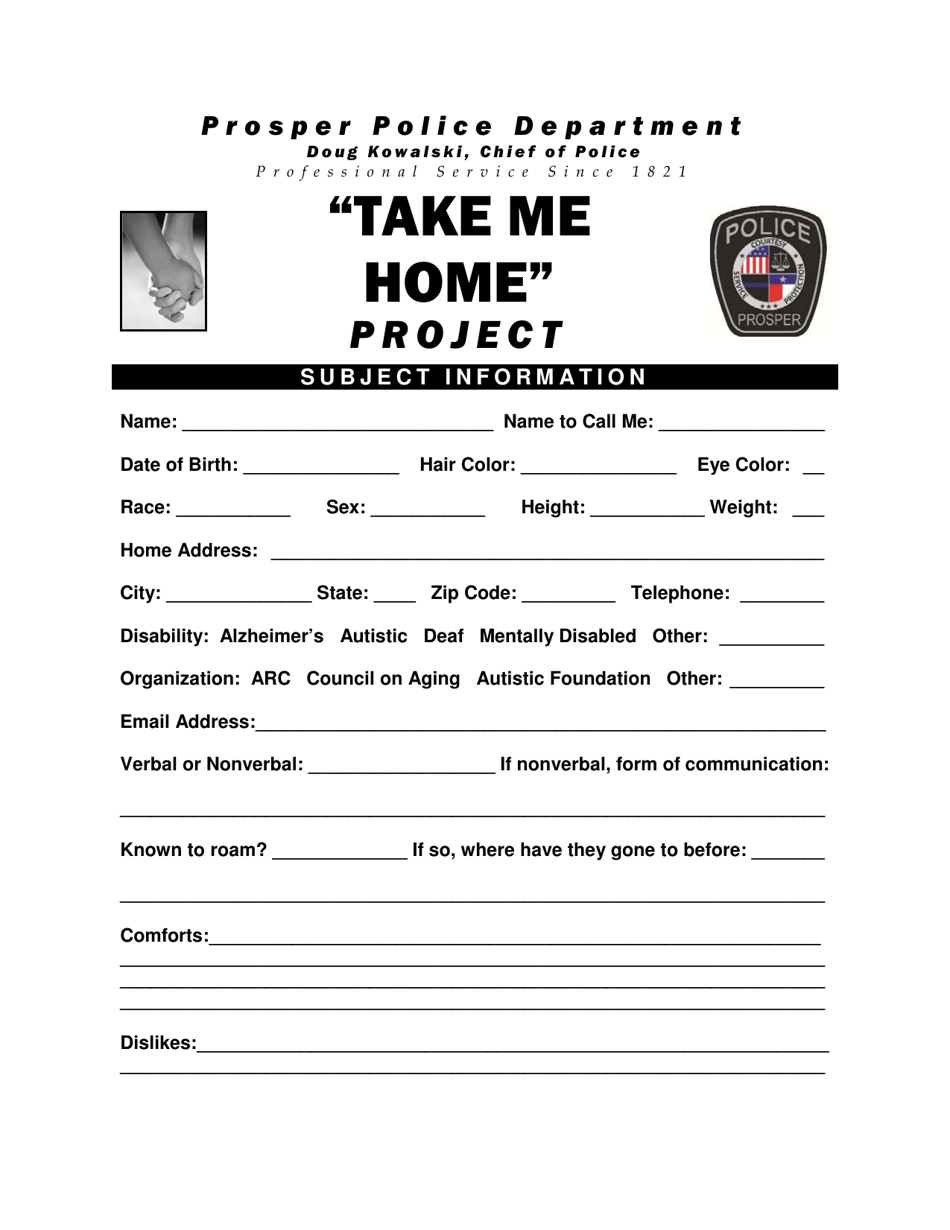 take Me Home Project Application - Town of Prosper, Texas, Page 1