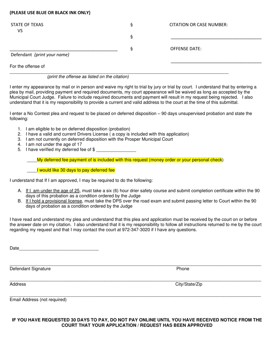 Deferred Disposition Application - Town of Prosper, Texas, Page 3