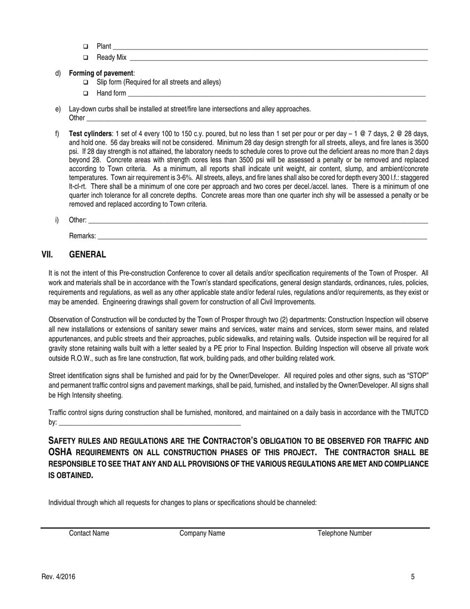 Pre-construction Conference - Town of Prosper, Texas, Page 5