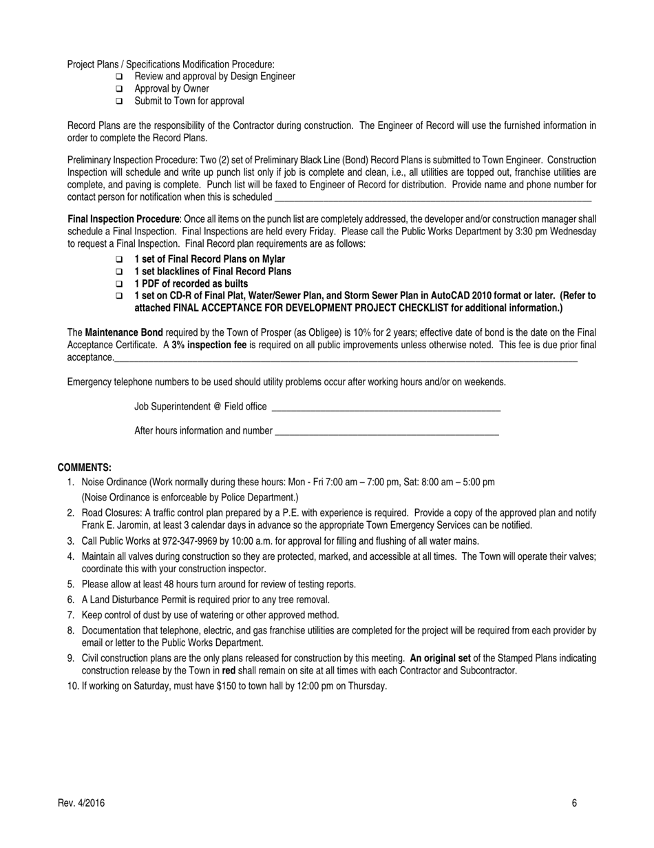 Pre-construction Conference - Town of Prosper, Texas, Page 6