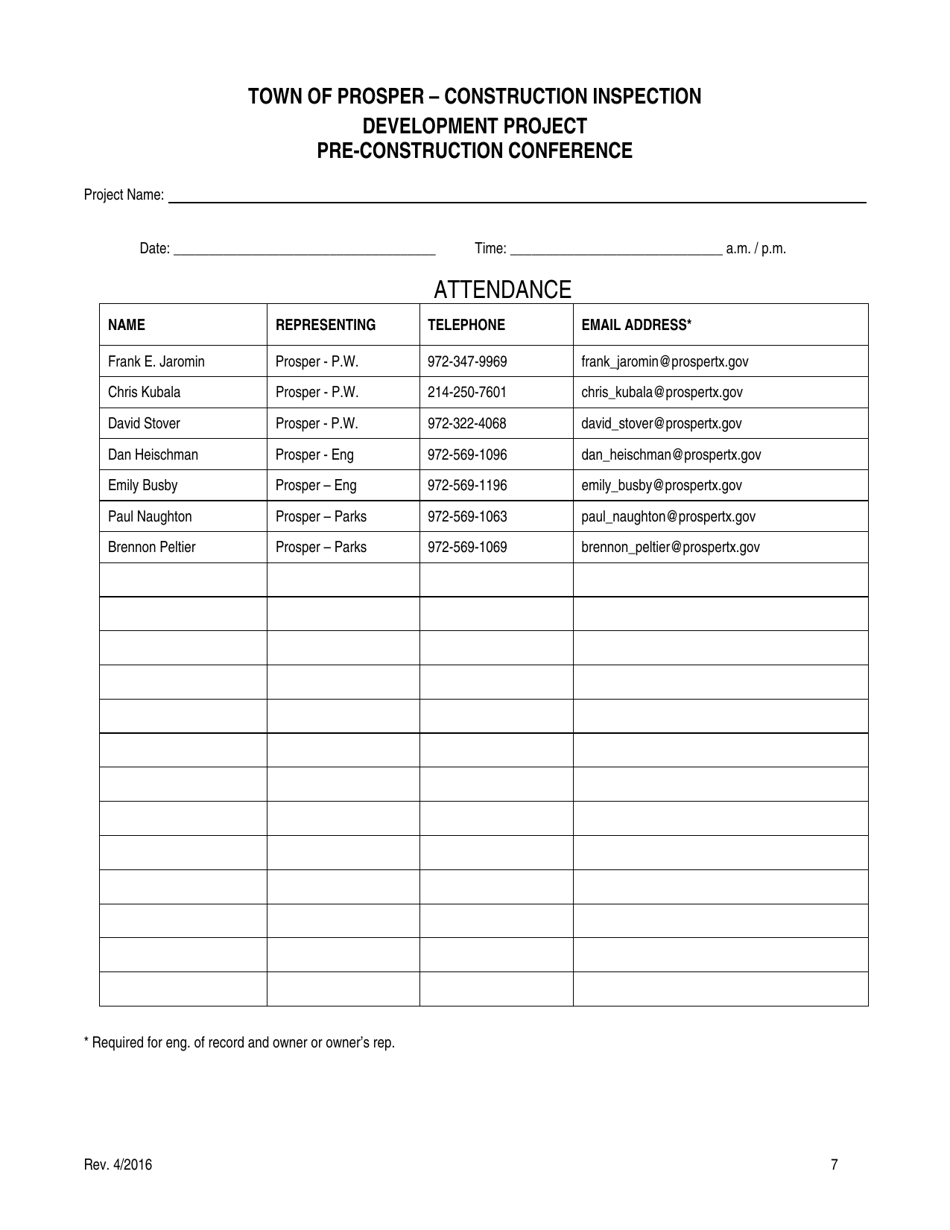 Pre-construction Conference - Town of Prosper, Texas, Page 7