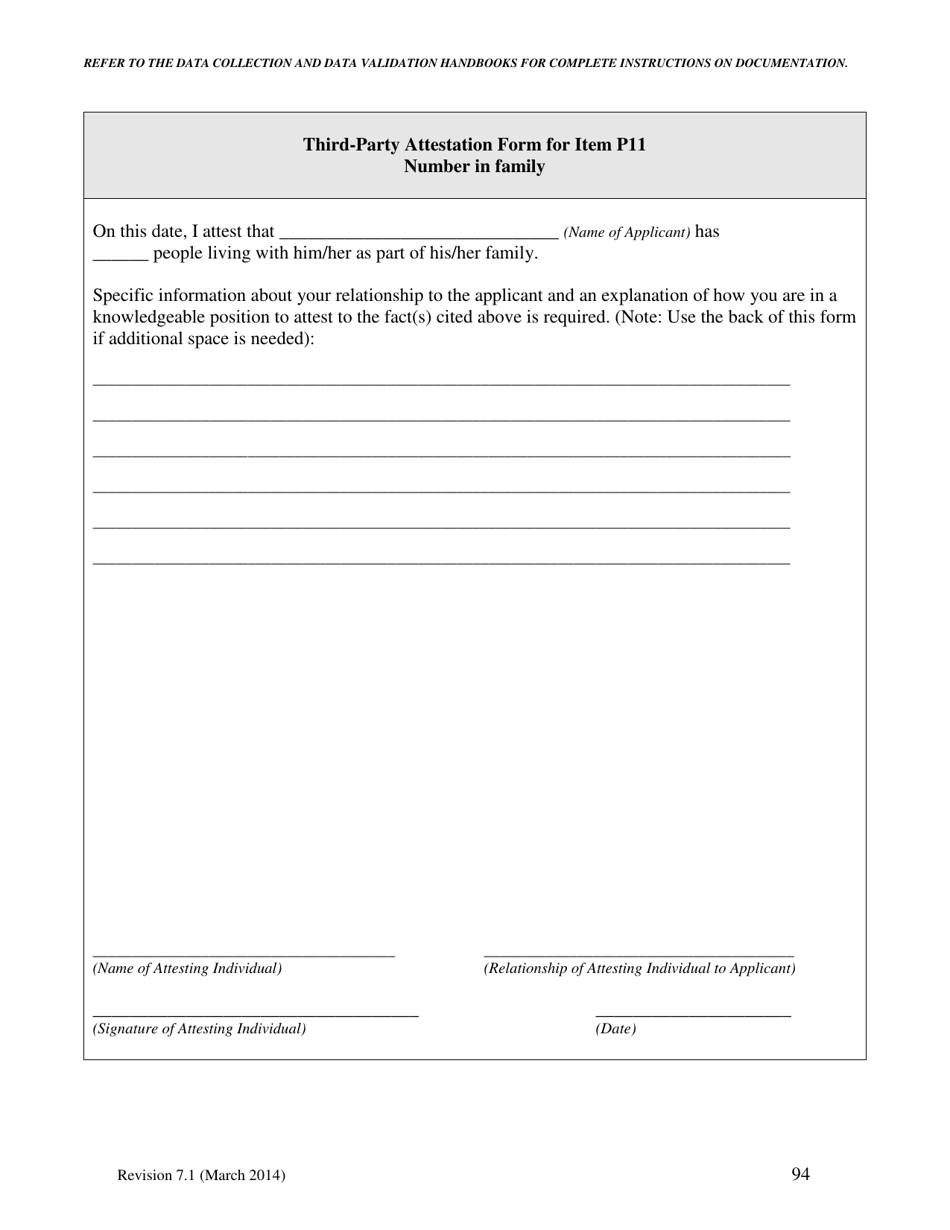 Third-Party Attestation Form for Item P11 - Number in Family - North Carolina, Page 1