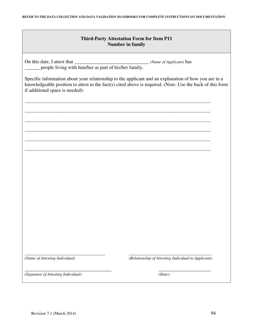 Third-Party Attestation Form for Item P11 - Number in Family - North Carolina Download Pdf