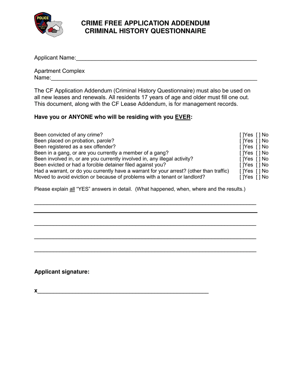 Crime Free Apartment Lease Addendum - Haltom City, Texas, Page 3