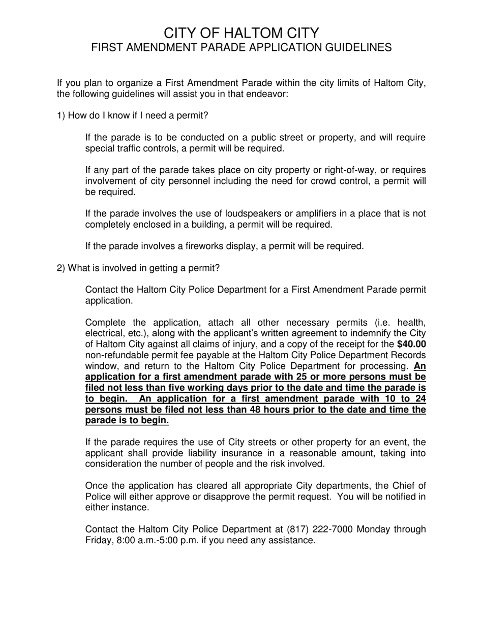 Haltom City, Texas First Amendment Parade Permit Application - Fill Out ...