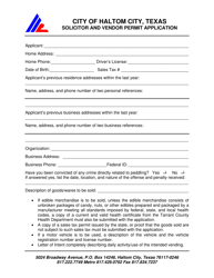Document preview: Solicitor and Vendor Permit Application - Haltom City, Texas
