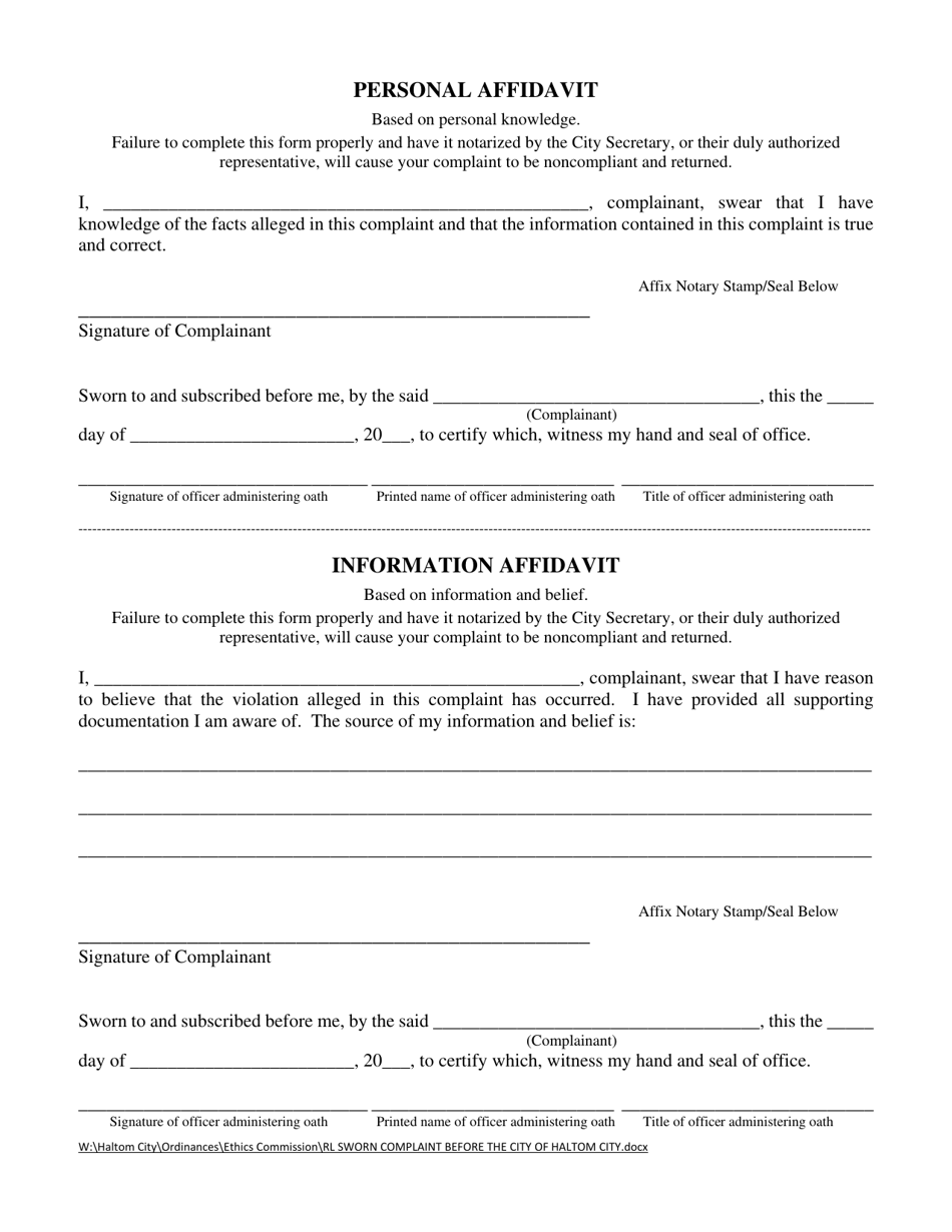 Sworn Complaint Before the City of Haltom City - Haltom City, Texas, Page 3