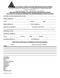 Document preview: Contractor License Registration Form - Haltom City, Texas