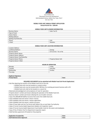 Document preview: Mobile Food Unit Annual Permit Application - Haltom City, Texas
