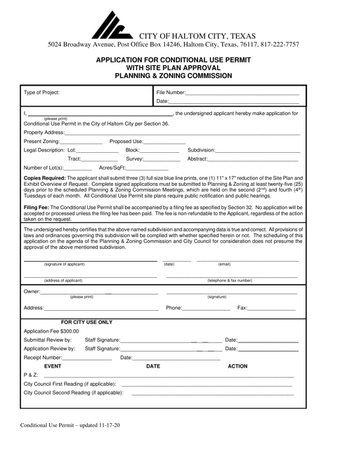 Document preview: Application for Conditional Use Permit With Site Plan Approval - Haltom City, Texas