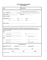 Document preview: Application for Variance - City Council - Haltom City, Texas