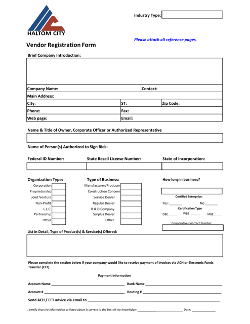 Vendor Registration Form - Haltom City, Texas