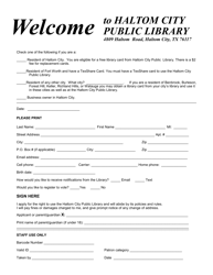 Document preview: Application for a Library Card - Haltom City, Texas