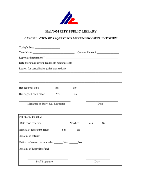 Cancellation of Request for Meeting Rooms / Auditorium - Haltom City, Texas Download Pdf