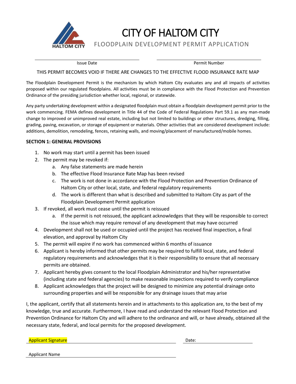 Haltom City, Texas Floodplain Development Permit Application - Fill Out ...