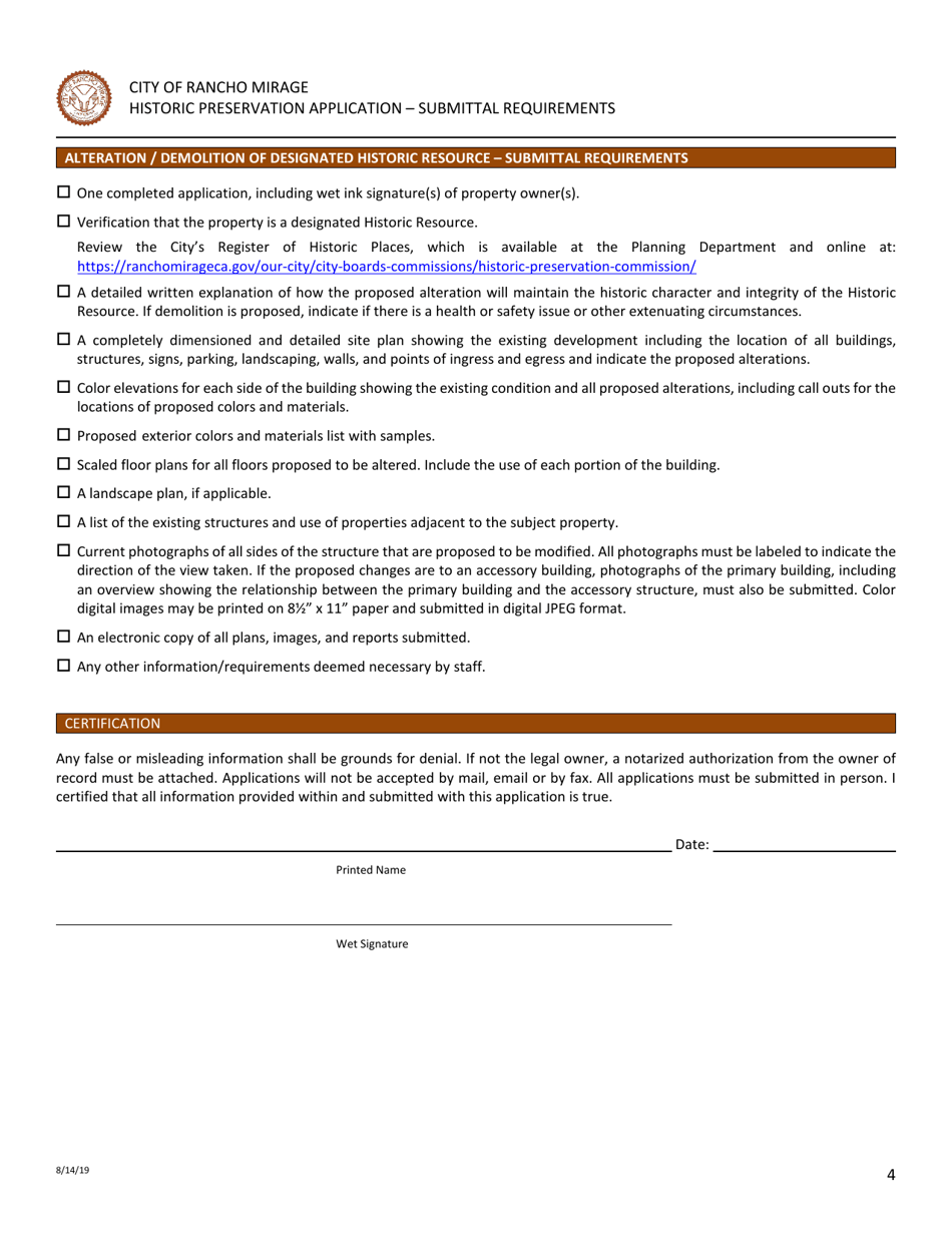 Historic Preservation Application - City of Rancho Mirage, California, Page 5