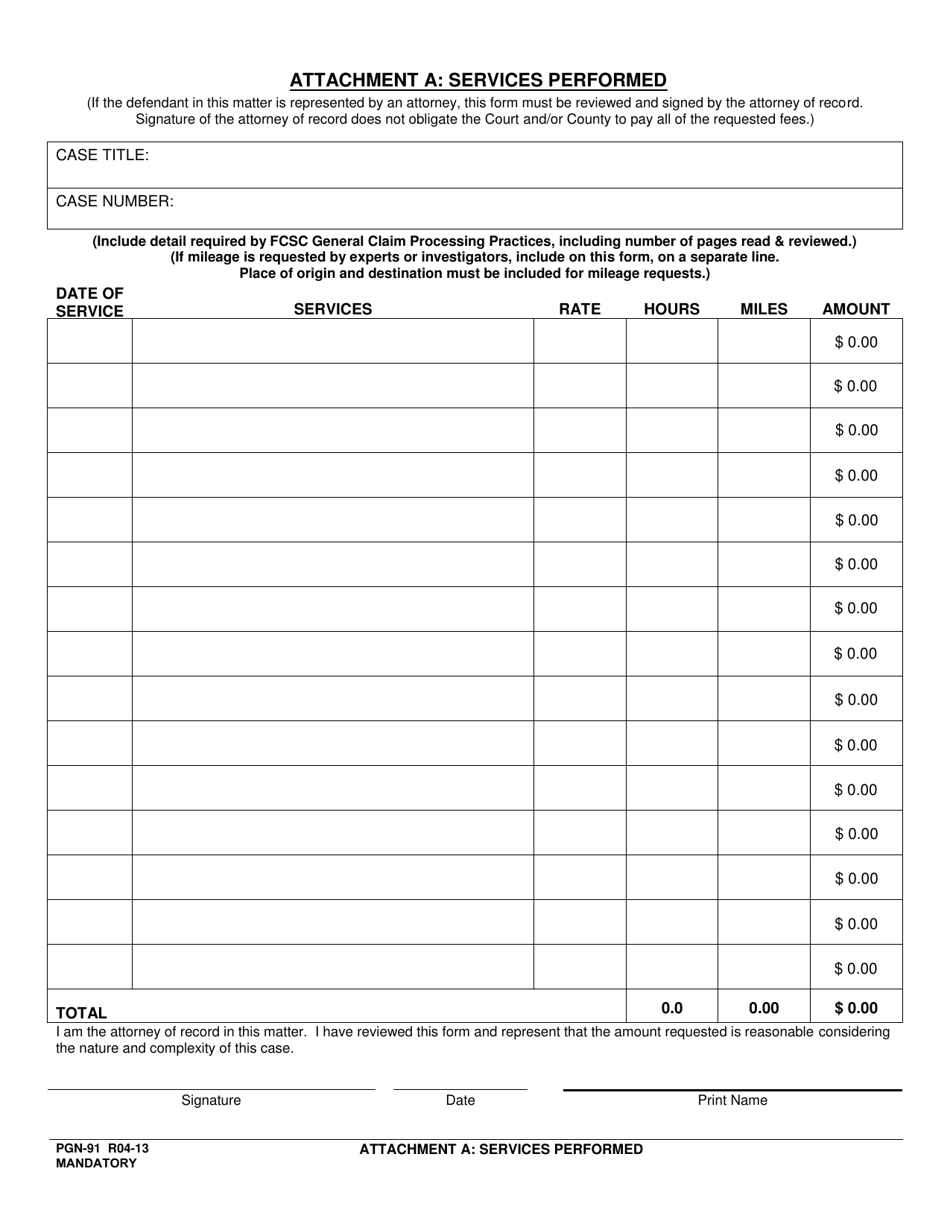 Form PGN-91 Attachment A Services Performed - County of Fresno, California, Page 1