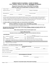 Form PGN-65 &quot;Request for Transcribed Copy of Recorded Proceedings&quot; - County of Fresno, California