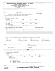 Document preview: Form PJV-09 Ex Parte Application to Calendar and Order - County of Fresno, California