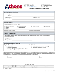 Document preview: Contractor Registration Form - City of Athens, Texas