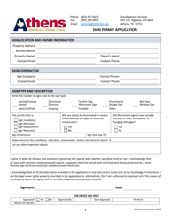 Document preview: Sign Permit Application - City of Athens, Texas