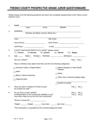 Form PJR-21 Prospective Grand Juror Questionnaire - County of Fresno, California