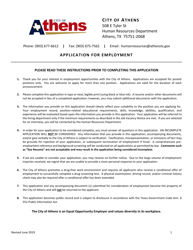 Application for Employment - City of Athens, Texas