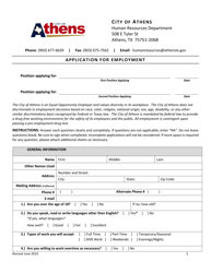 Application for Employment - City of Athens, Texas, Page 3