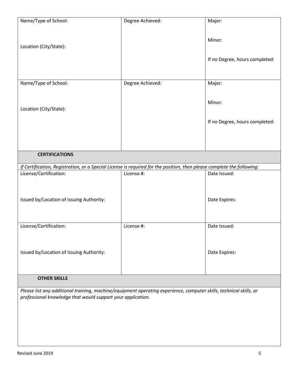 Application for Employment - City of Athens, Texas, Page 5
