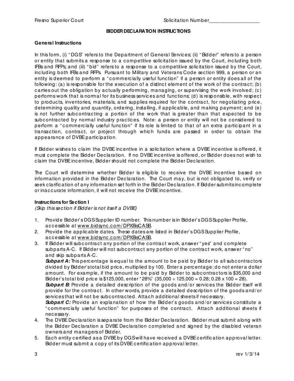 Dvbe Bidder Declaration - County of Fresno, California, Page 3