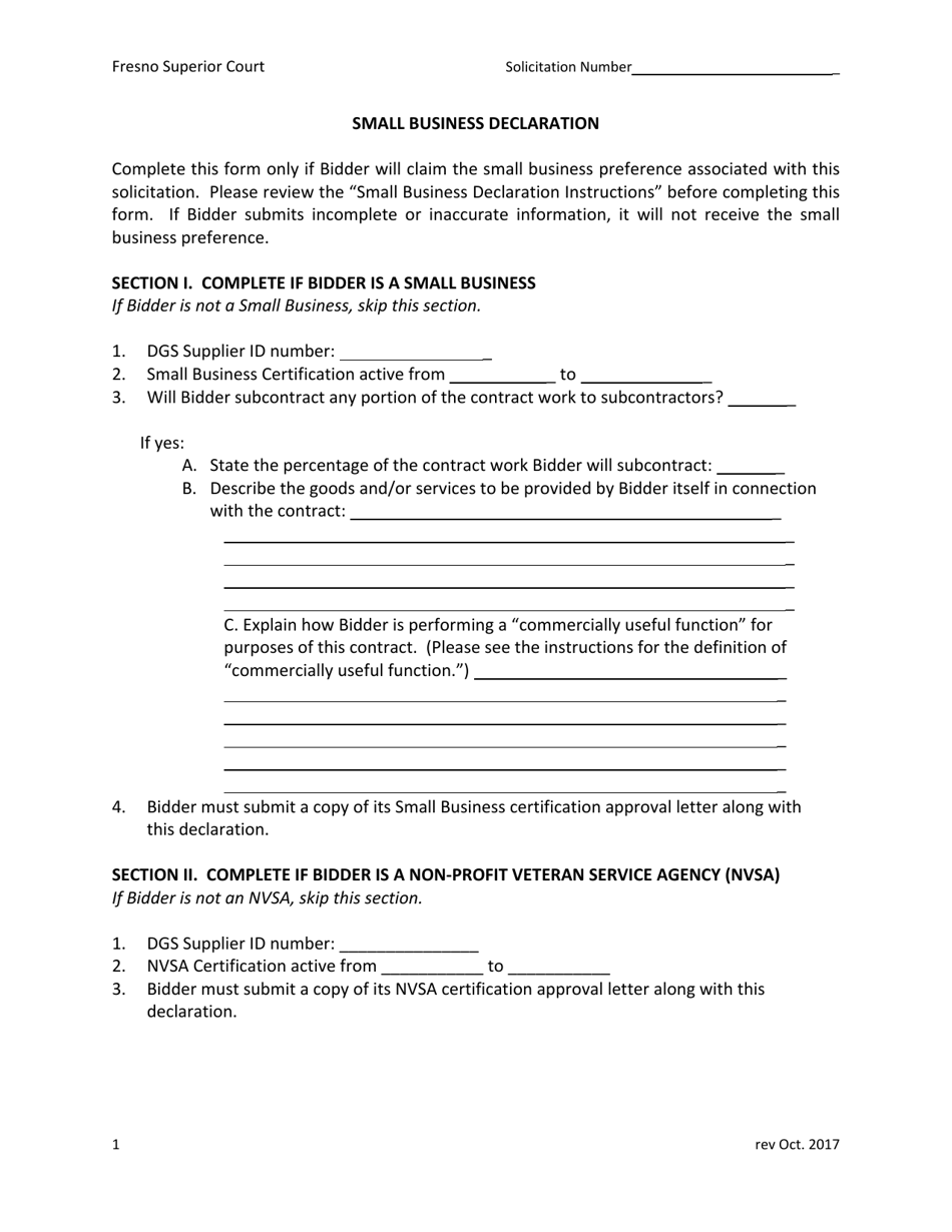 Small Business Declaration - County of Fresno, California, Page 1