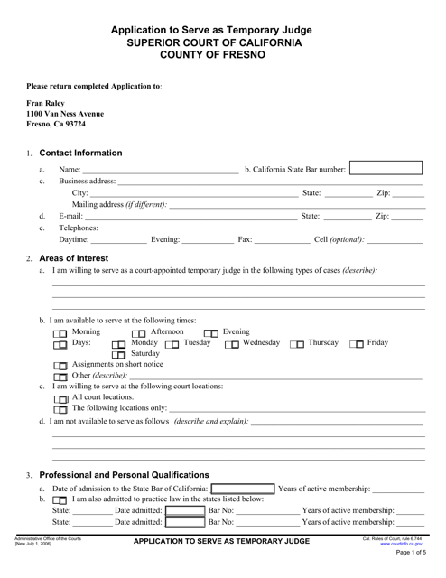 Application to Serve as Temporary Judge - County of Fresno, California Download Pdf