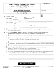 Form PJV-63 Order on Petition to Terminate Juvenile Sex Offender Registration - County of Fresno, California