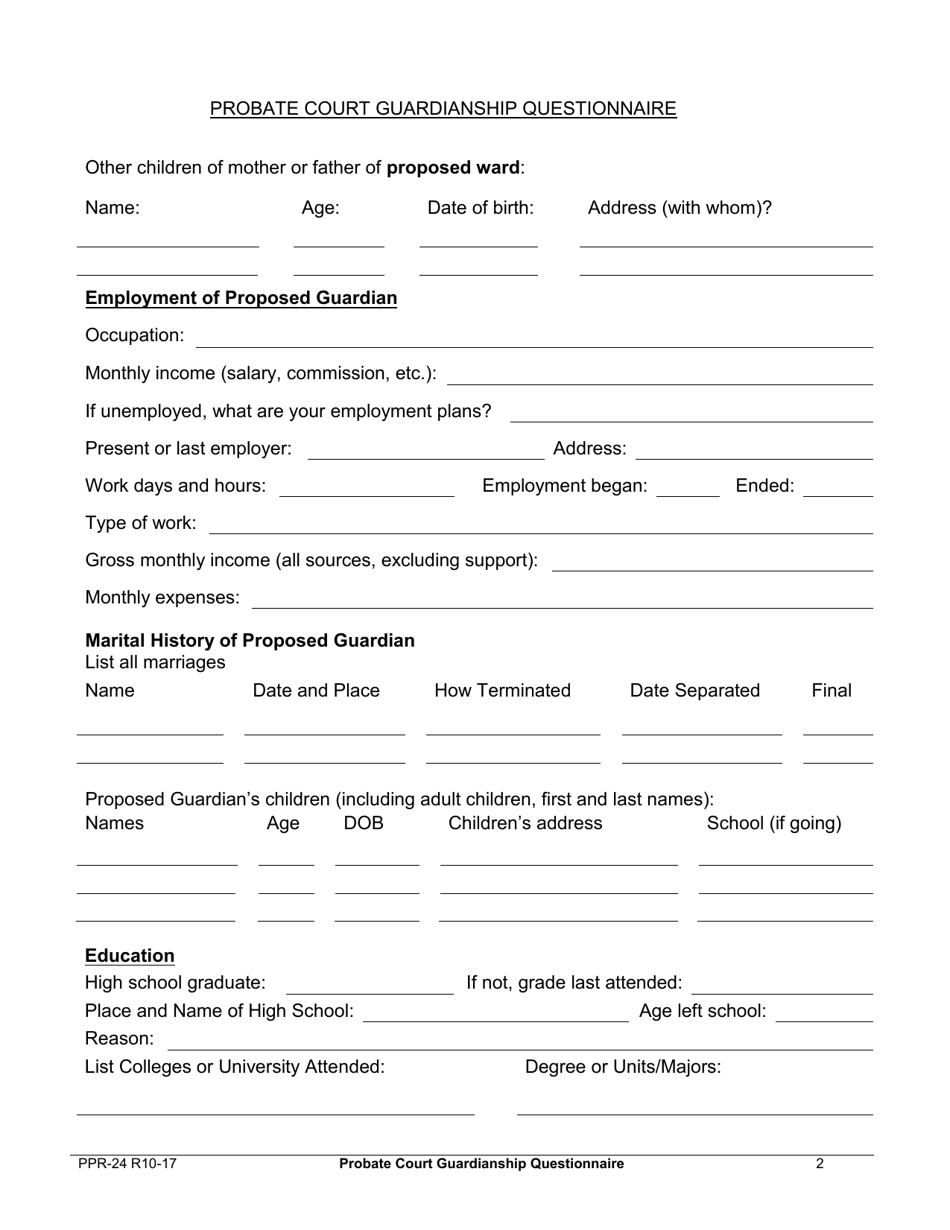 Form PPR-24 Probate Court Guardianship Questionnaire - County of Fresno, California, Page 3