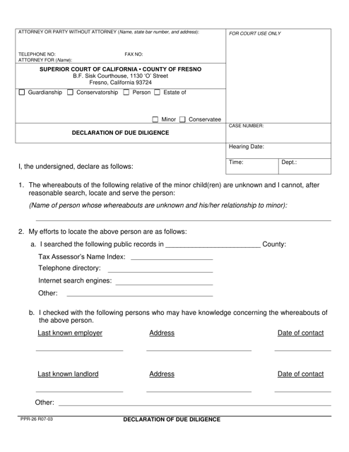 Form PPR-26 Declaration of Due Diligence - County of Fresno, California