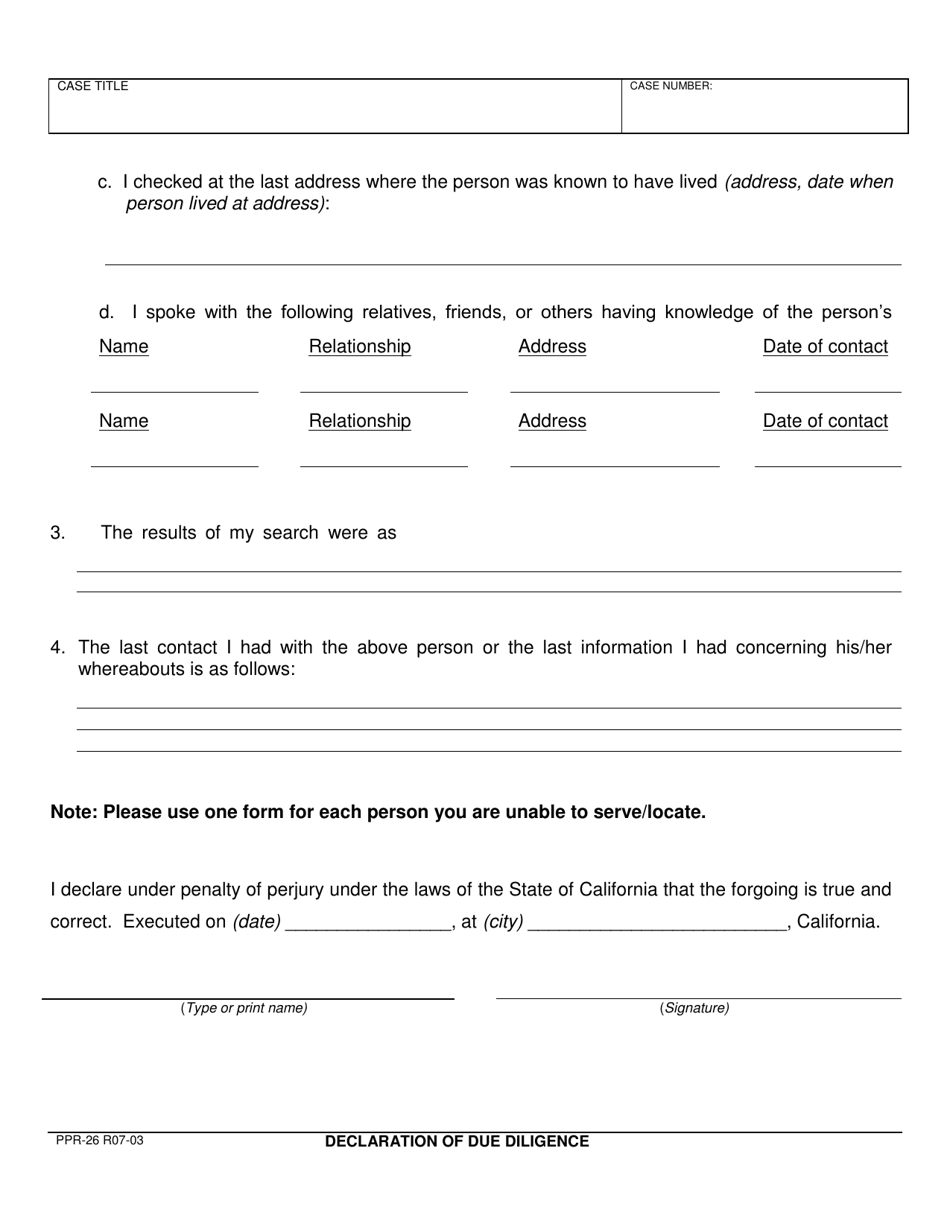 Form PPR-26 Declaration of Due Diligence - County of Fresno, California, Page 2