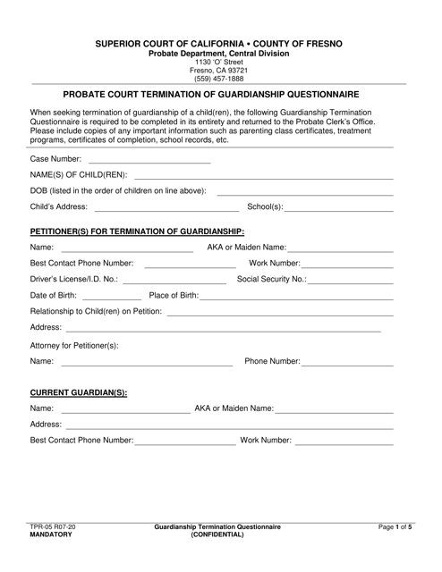 Form TPR-05 Guardianship Termination Questionnaire - County of Fresno, California