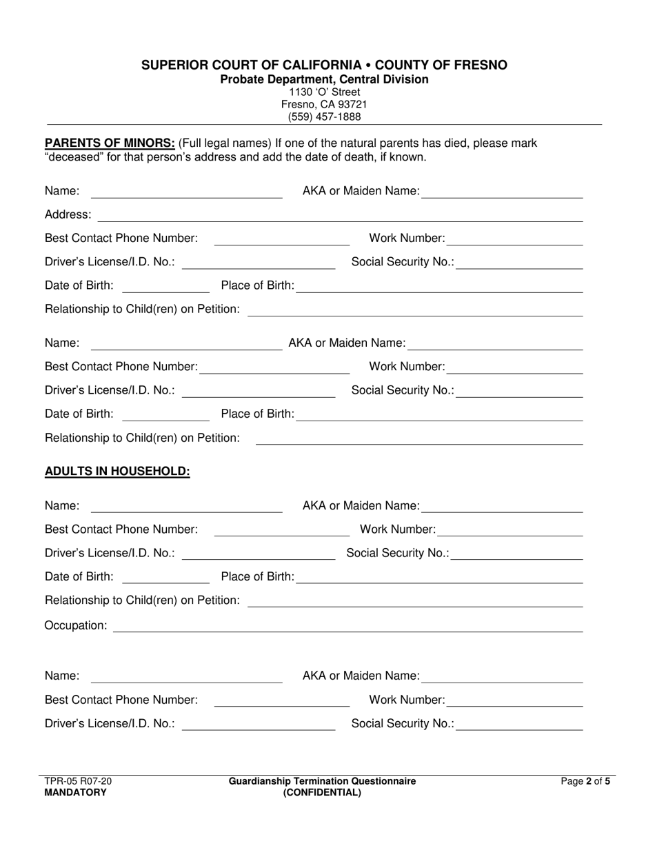 Form TPR 05 Fill Out Sign Online And Download Printable PDF County Of Fresno California