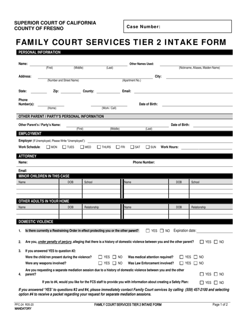 Form PFC-24 Family Court Services Tier 2 Intake Form - County of Fresno, California