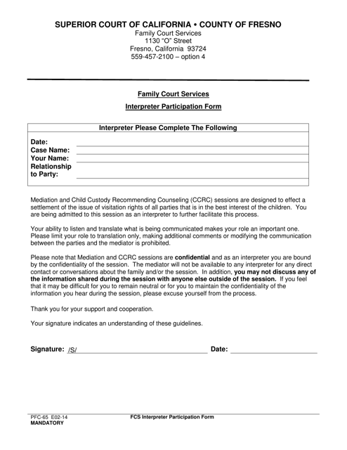 Form PFC-65 Interpreter Participation Form - County of Fresno, California