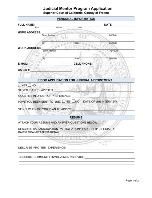Judicial Mentor Program Application - County of Fresno, California