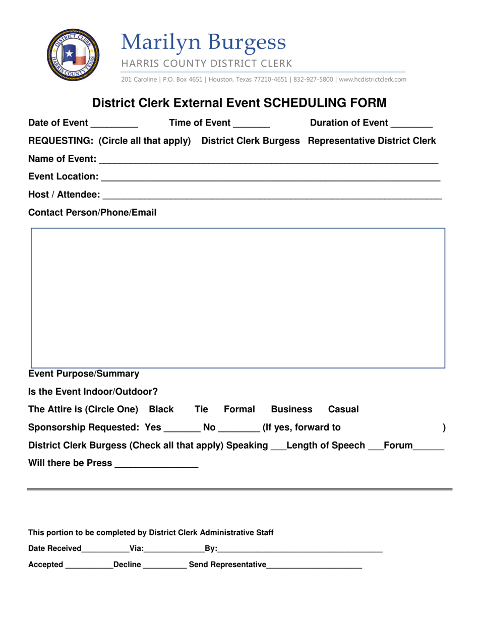 District Clerk External Event Scheduling Form - Harris County, Texas, Page 1