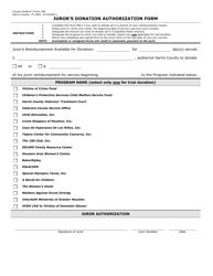 Form 346 &quot;Juror's Donation Authorization Form&quot; - Harris County, Texas