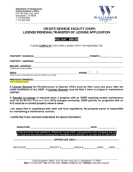 Document preview: On-Site Sewage Facility (Ossf) License Renewal/Transfer of License Application - Williamson County, Texas