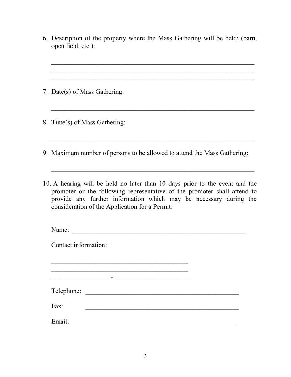 Application for Permit to Promote a Mass Gathering - Williamson County, Texas, Page 3