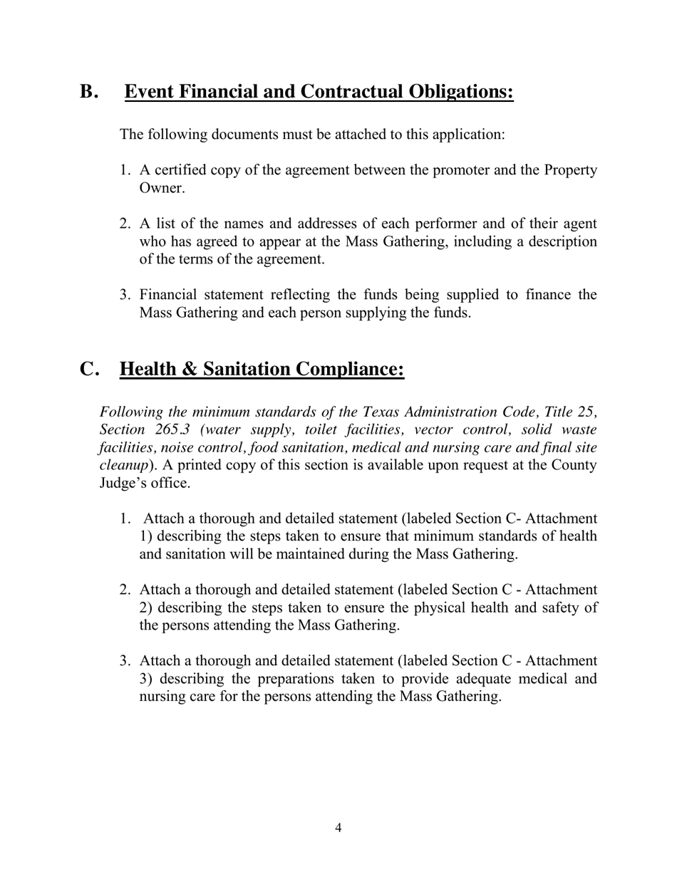 Application for Permit to Promote a Mass Gathering - Williamson County, Texas, Page 4