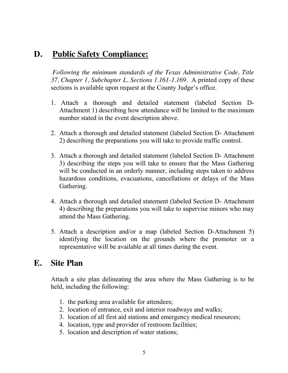 Application for Permit to Promote a Mass Gathering - Williamson County, Texas, Page 5