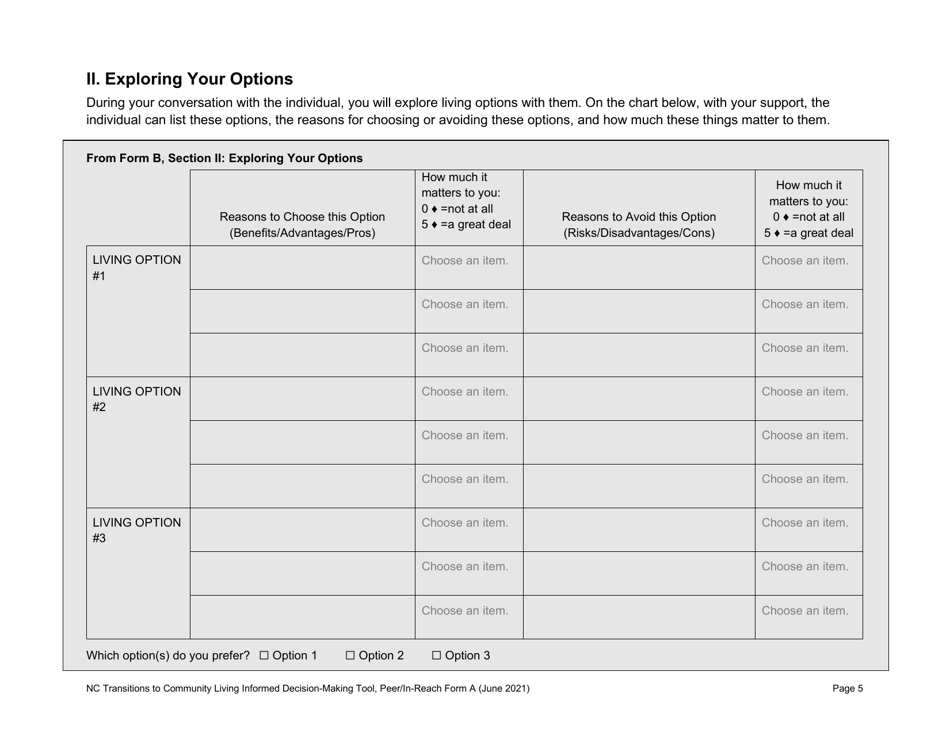 Peer / In-Reach Form A North Carolina Transitions to Community Living Initiative Informed Decision-Making Tool - North Carolina, Page 5