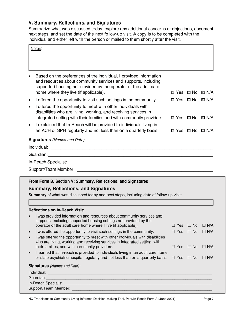 Peer / In-Reach Form A North Carolina Transitions to Community Living Initiative Informed Decision-Making Tool - North Carolina, Page 7